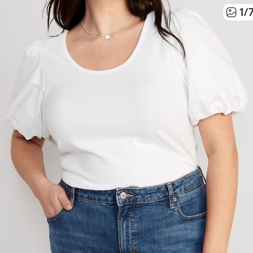 Old Navy White XL Relaxed Puff Sleeve Blouse Neutral Calla Lily Boho Casual